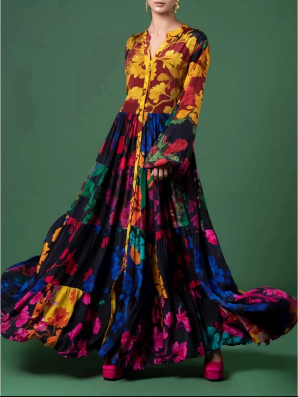 Anthropologie Siddhartha Bansal Mixed Print Button Front Maxi Dress Size M